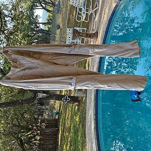 Sincerely Jules light Khaki 100% linen cargo pockets pants trousers size L - Picture 5 of 11